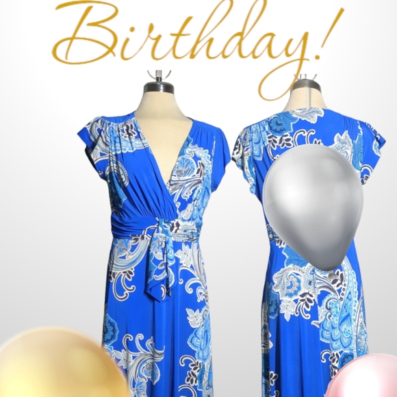 Evan Picone Blue Print Flare Dress Size 10 - Picture 13 of 16